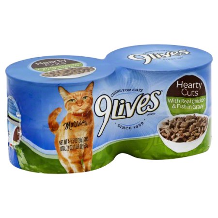 NINE LIVES 4PK HEARTY CUTS CHICKEN & FISH IN GRAVY